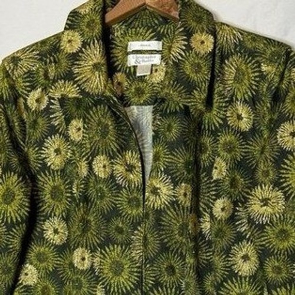 Christopher & Banks Green Floral Burst Metallic Zip Up Jacket Womens Large L
